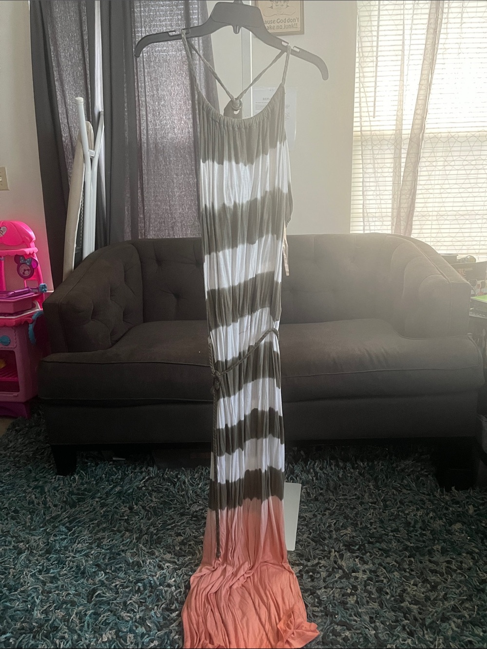Ana Striped Olive and Coral Tie-Dye Maxi Dress